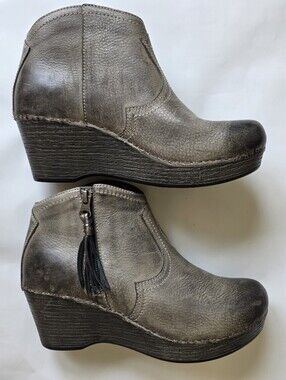 Wedge Ankle Booties in Gray with Tassel Zip DANSKO